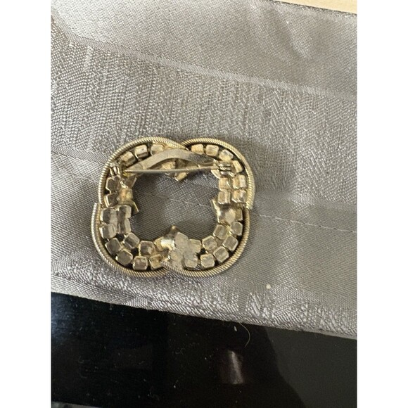 Vtg Rhinestone Circle Goldtone Amber & Light Green Prong-Set Brooch Pin - Picture 5 of 5